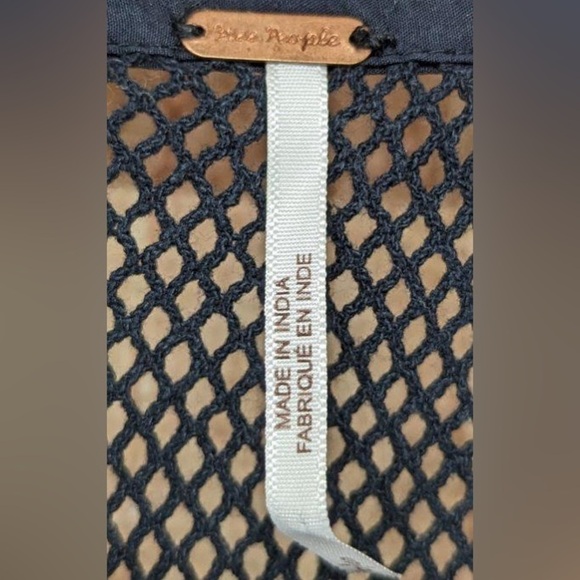 Free People Siggi Button Down Mesh‎ Fishnet Shirt Top S black NWOT - Picture 5 of 9